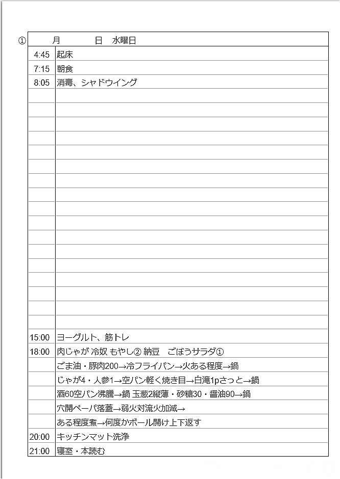 1日のスケジュール表